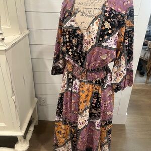 City Chic Patchwork Long Sleeve Dress - Purple, Orange, Black